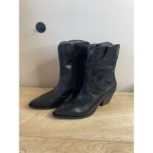 Crown Vintage Izzie Boots Women 9.5M Black Pointed Toe Block Heel Western Bootie